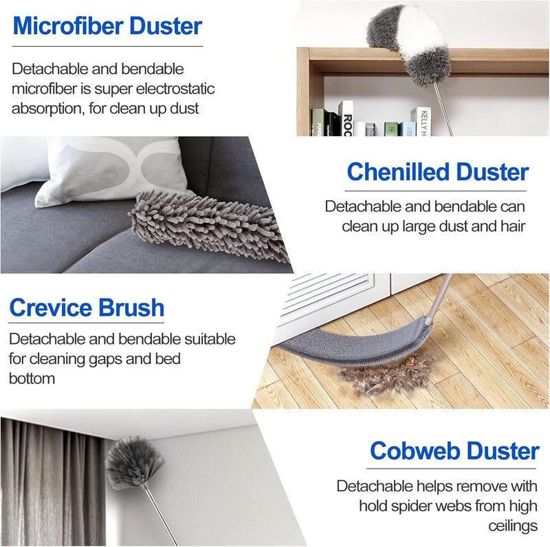 DTZERT Microfiber Duster Kit (11PCS) - Washable Dusters with Extension Pole (30 to 100 in) for Cleaning Ceilings, Fans, Furniture - Image 3